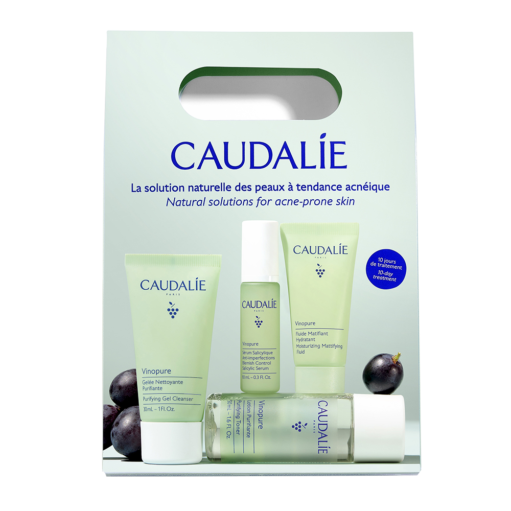 CAUDALIE - PROMO PACK VINOPURE Gelee Nettoyante Purifiante-30ml, Lotion Purifiante-50ml, Serum Salicylique - 10ml & Fluide - 15ml